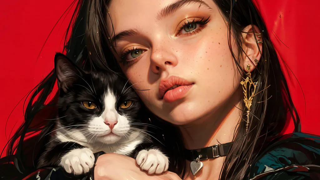 Обои на рабочий стол: Girl and Cat