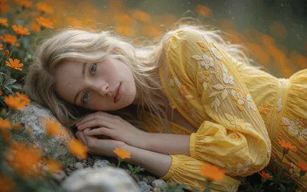 Flowers, Girl, Nature, Photo