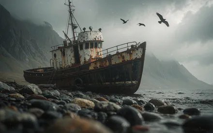 Ship, Sea, Nature, Birds