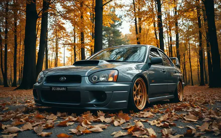 Subaru, Subaru Impreza, Wrx Sti, Autumn, Forest, Stance, Grey, AI Art, AI Generated