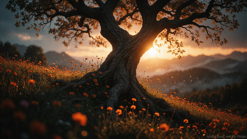 Desktop wallpaper: Tree at sunset