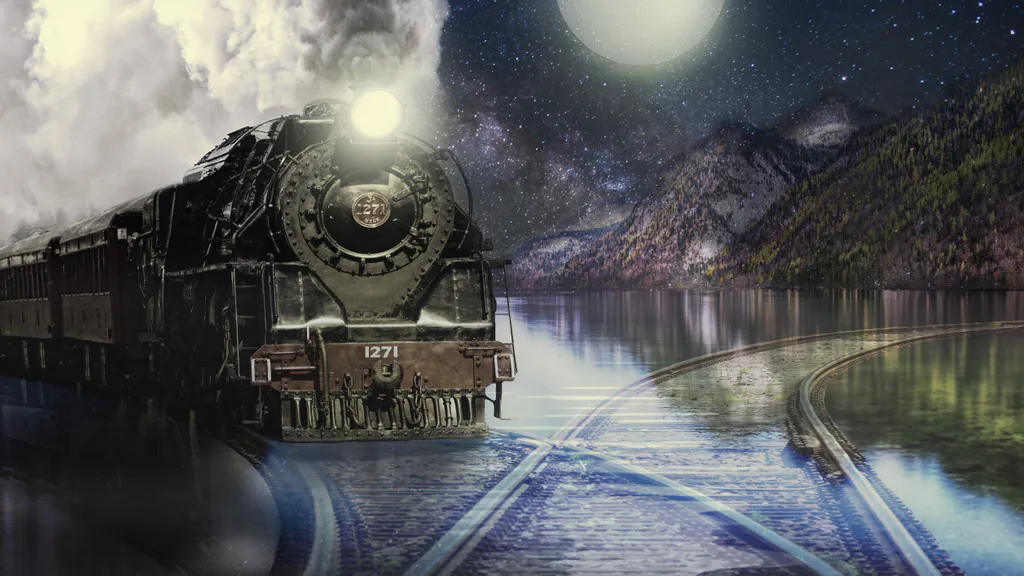 Train, Lake, Locomotive, Locomotive, Mountains, Graphics (11619x5661 ...