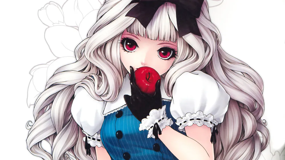 Wallpaper Anime Girl Eating Red Apple 1024x576