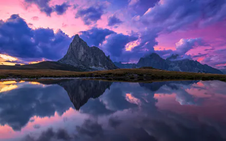 Горы, Доломитовые Альпы, Пейзаж, Природа, Закат, Облака