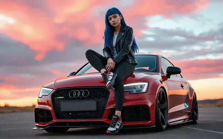 Audi, Girl, Ai Art, Road, Clouds