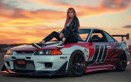Girl, Nissan, Ai Art, Clouds, Road