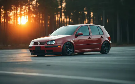 Volkswagen, Golf, Volkswagen Golf, Red, Forest, Sun, Ai Art