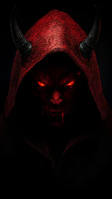 Рога, Горящие глаза, Темная фигура, Кровавые следы, Ужас, Хоррор, Amoled