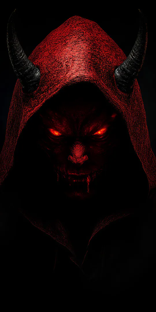 Обои на телефон: Красный демон в капюшоне