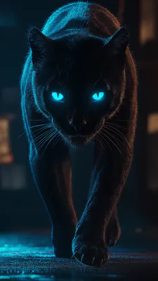 Кошка, Неоновые глаза, Синие глаза, Хищный взгляд, Когти, Мягкая шерсть, Ночная сцена