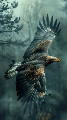Перья, Крыло, Хищник, Лес, Туман, Детализированный, Реалистичный, Зелено-голубой
