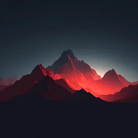 Красные горы, Силуэты, Рассвет, Темное небо, Абстрактные формы, Минимализм, Amoled