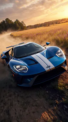 Sports Car, Blue Coupe, White Stripe, Drift, Dust, Field, Evening Sky, Road