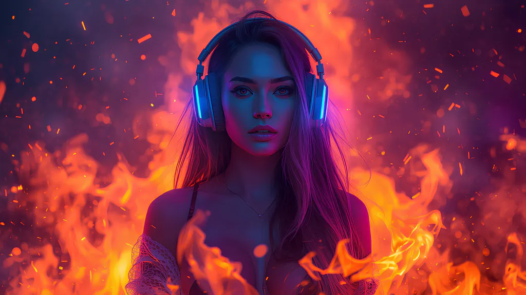 Обои на рабочий стол: Девушка в огне