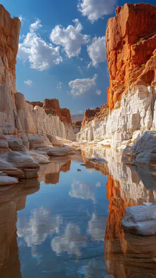 Скалы, Вода, Облака, Голубое небо, Пустыня, Блики, Природа