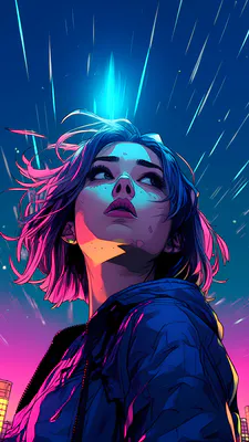 Anime, Girl, Portrait, Sky, Light, Urban, Evening, Vivid Colors, Illustration