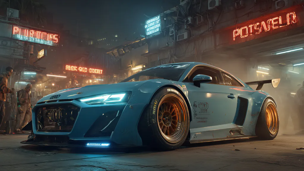 Обои на рабочий стол: Ночной Audi R8