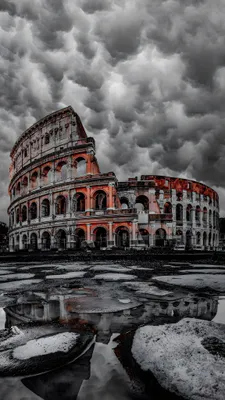 Облака, Отражение в лужах, Руины, Драматическое настроение, Монохром, Достопримечательность, Античная архитектура