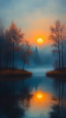 Sunrise, Fog, Lake, Reflection, Autumn, Beauty, Landscape, Forest, Trees