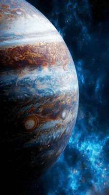 Планета, Звездное поле, Туманность, Буря, Вихри, Голубые оттенки, Amoled, AI Art