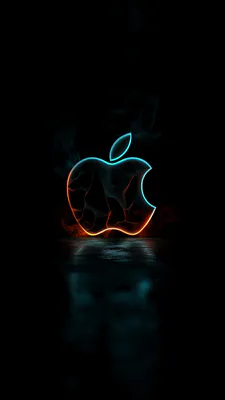 Логотип, Сине-оранжевый, Дым, Черный фон, Отражение, Световой контур, Amoled