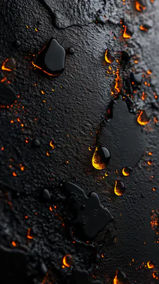 Black, Glossy Drops, Fire Light, Macro, Metallic Shine, Abstract Art, Amoled, AI Art