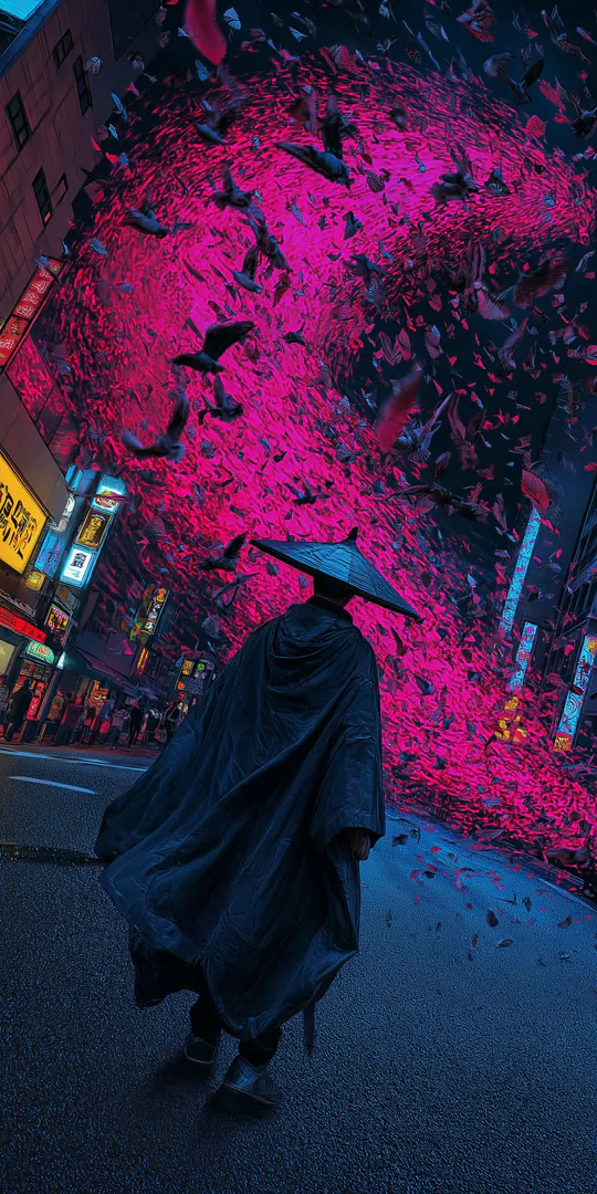 Phone wallpaper: Neon vortex of birds