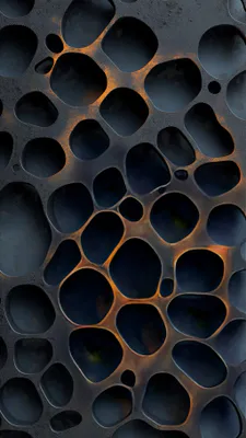Abstract, Metal, Holes, Dark Tones, Orange Glow, Texture, Macro, AI Art