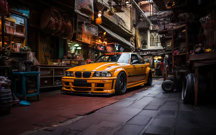 Оранжевый BMW, BMW E36, Автомобиль, Спорткар, Дрифт, Тюнинг, Купе, Яркий Цвет, Легенда