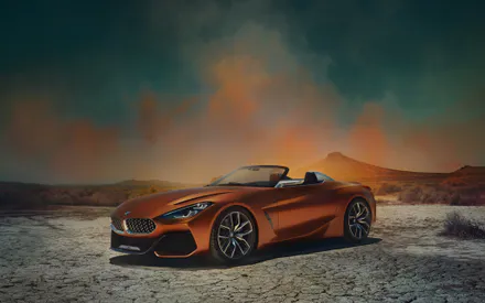 BMW Concept Z4, Кабриолет, Спорткар, Оранжевый автомобиль, Автомобиль, Пустыня