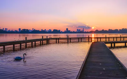 Небо, Солнце, Город, Мост, Свет, Пейзаж