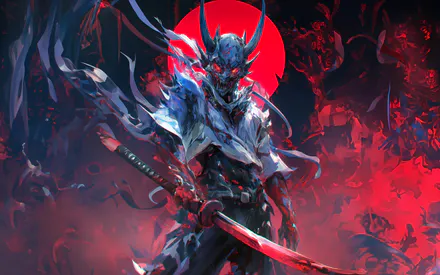 Samurai, Demon, Warrior, Devil, Mask, Katana, AI Art, AI Generated