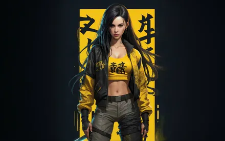 Anime, Anime Girl, Black Hair, AI Art, Ai Generated, Hieroglyphs