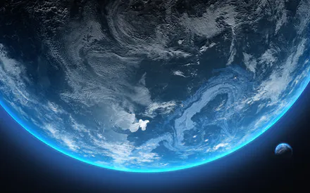 Земля, Атмосфера, Облака, Океан, Вселенная, Спутник, Космическая перспектива, AI Art