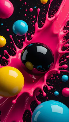 3d, Шарики, Глянцевий, Рожевий, Жовтий, Блакитний, Фарба, Абстрактне, Amoled, AI Art