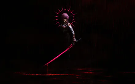 Kafka, Anime, Girl, Katana, Sword, Halo, Rain, Darkness, Black Background, Red, Pink, Art, Warrior, Weapon, Blood, Darkness