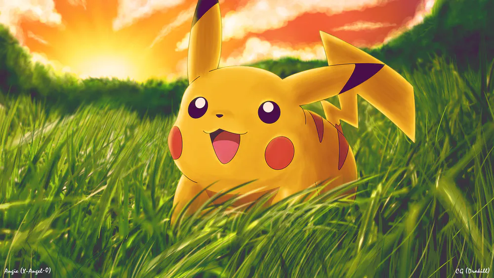 Wallpaper Pokemon Pikachu on the Grass 1366x768