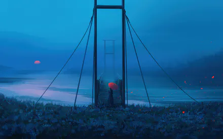 Девушка, Мост, Туман