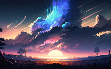 Солнце, Закат, Небо, Звёзды