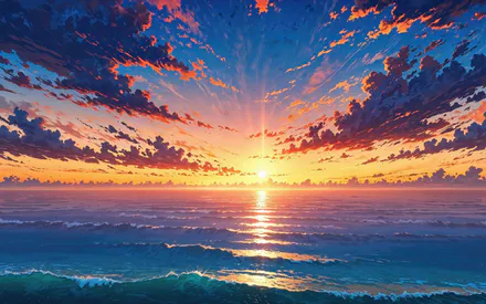 Закат солнца, Океан, Небо