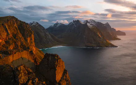 Пейзаж, Захід, Скелі, Море, Узбережжя, Норвегія