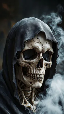 Скелет, Череп, Жнец, Дым, Готика, Тьма, Ужас