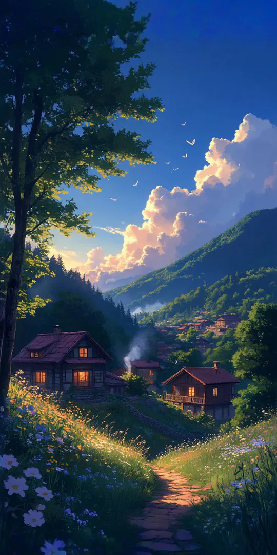 Phone wallpaper: A village in the mountains
