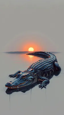 Reptile, Sun, Reflection, Water, Realism, Atmosphere, Calm, Wild Animals, AI Art