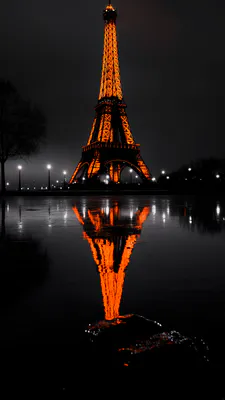 Parisian, Reflection, Backlight, Black and Orange, Mirror Water, Silhouettes, Amoled