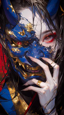 Girl, Mask, Horn, AI Art, AI Generated, Anime