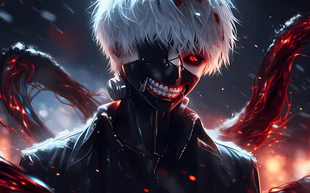 Tokyo Ghoul, Anime, White Hair, Red Eye, Dark, Kagune, Horror, Manga