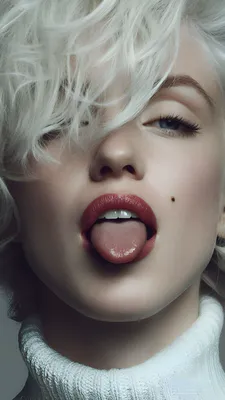 Woman, Blonde, Makeup, Lipstick, Birthmark, Lips, Close-up, Tongue, AI Art