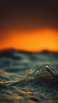 Ocean, Water, Splash, Sunset, Foam Drops, Warm Tones, Bokeh
