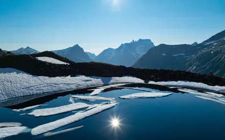 Lofotensky, Islands, Mountains, Lake, Sky, Sun